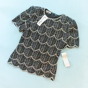 NEW Lawrence Kazar Deadstock Vintage Beaded Formal Blouse Size Large